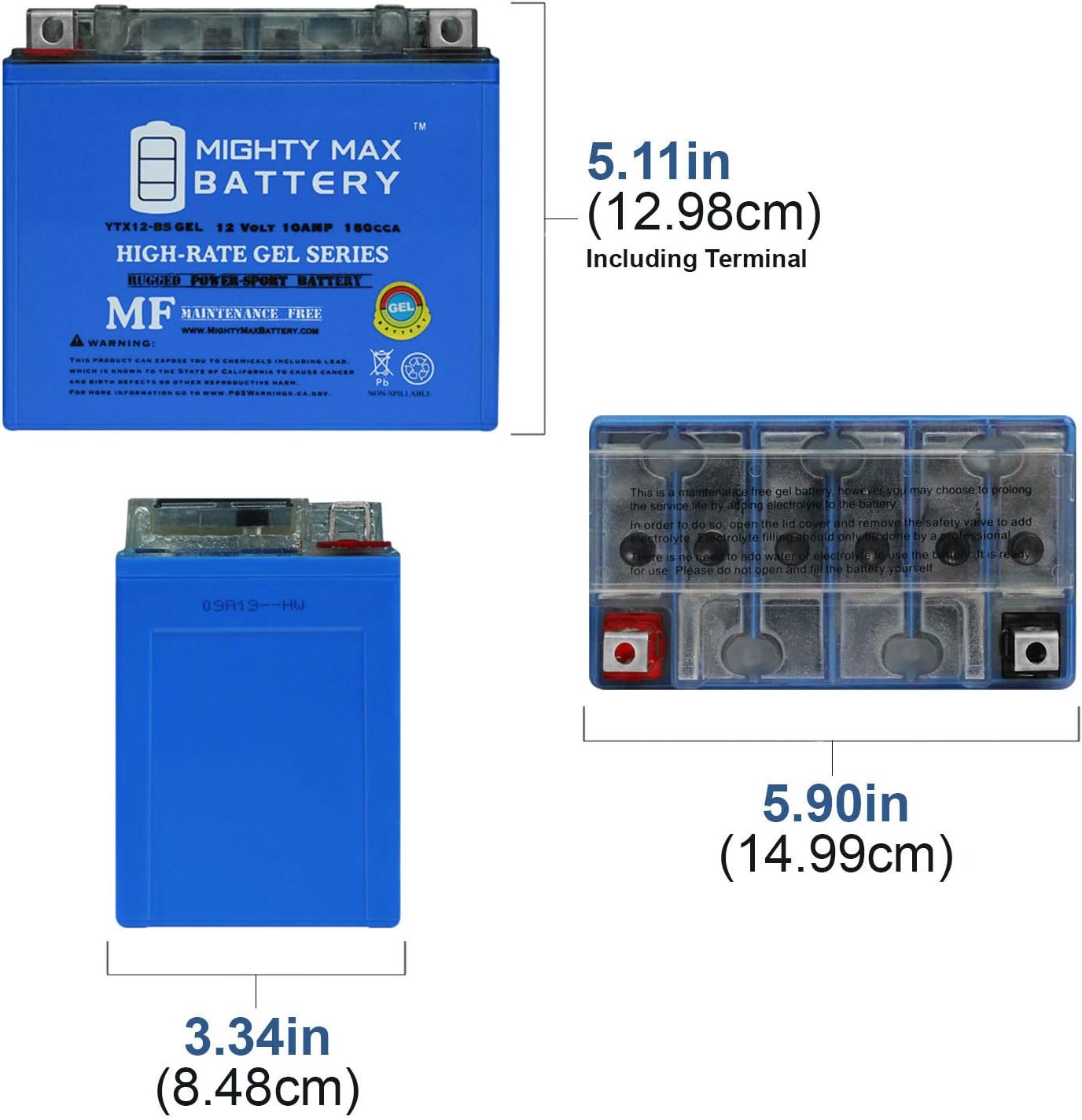 Mighty Max YTX12-BSGEL 12V 10 AH GEL 180 CCA Rechargeable Maintenance Free SLA AGM Battery