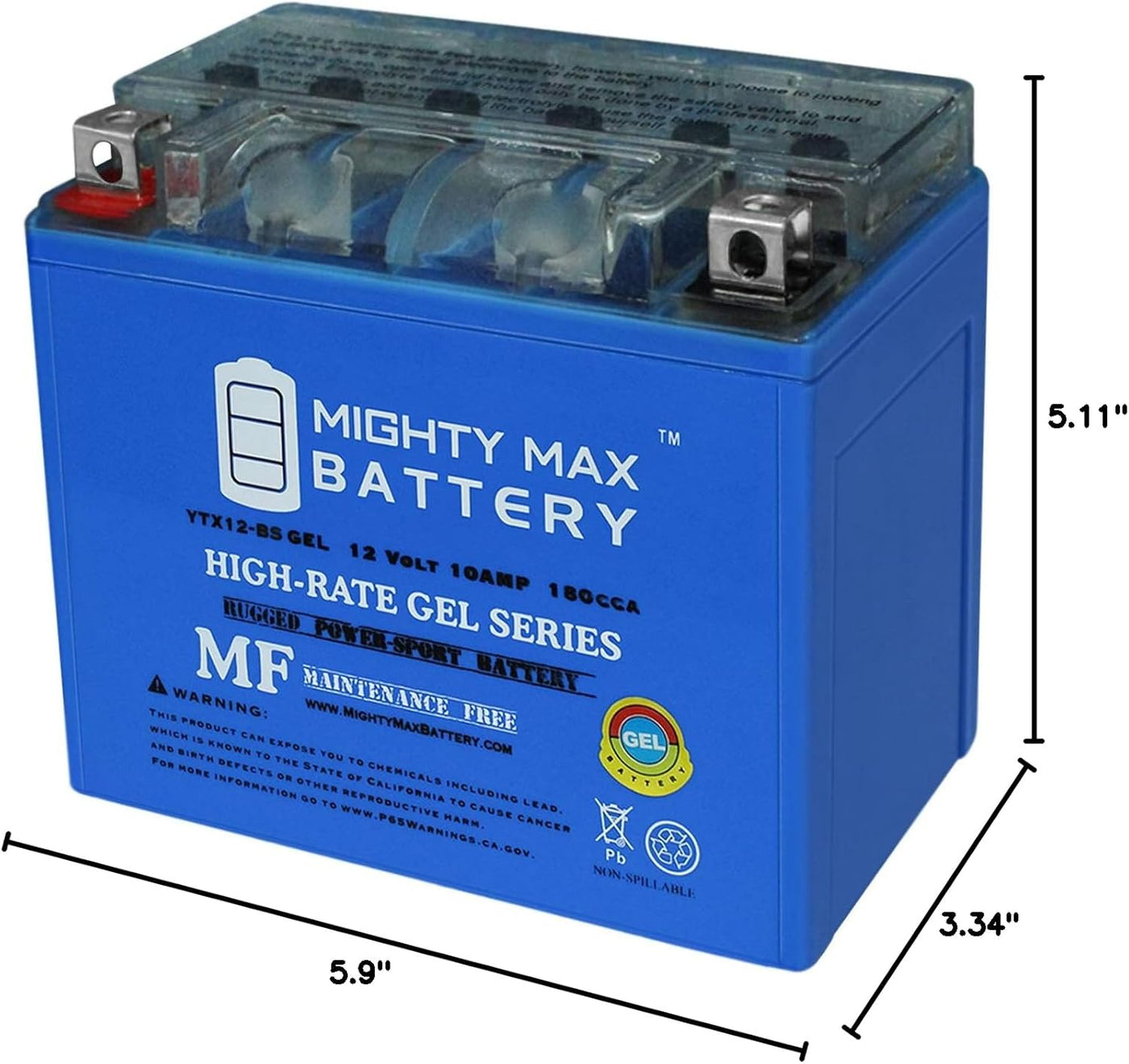 Mighty Max YTX12-BSGEL 12V 10 AH GEL 180 CCA Rechargeable Maintenance Free SLA AGM Battery