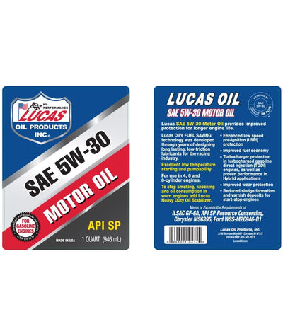 Lucas Oil 10474 Motor Oil 1 Qt - SAE 5W-30 API SP for Advanced Engine Care