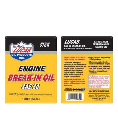 Lucas Oil 10630 Break-In Oil 1 Qt - SAE 30 for Smooth Engine Break-In Process