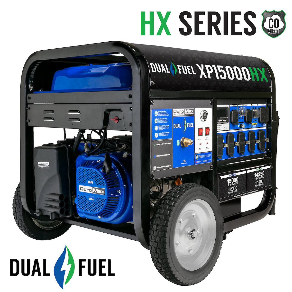 DuroMax XP15000HX 15,000 Watt Electric Start Dual Fuel Portable Genera ...