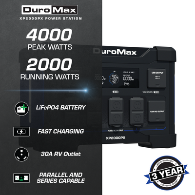 DuroMax XP2000PX 2000 Watt 1843 Wh LiFePO4 Portable Battery Backup Power Station