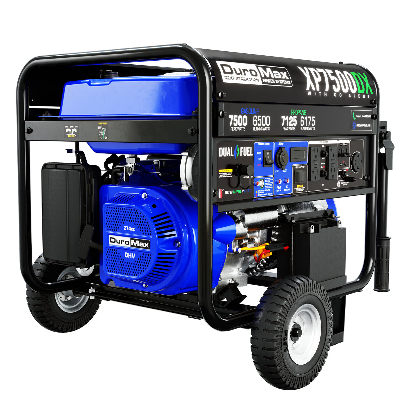 DuroMax XP7500DX 7,500 Watt Dual Fuel Gas Propane Portable Generator w/ CO Alert