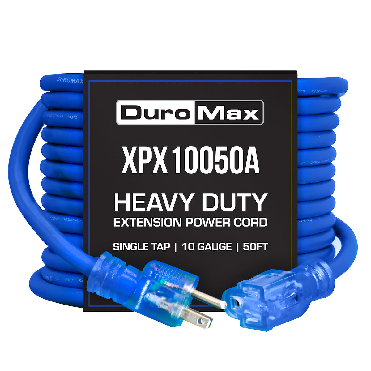 DuroMax XPX10050A Heavy Duty SJEOOW 50-Foot 10 Gauge Blue Single Tap Extension Power Cord