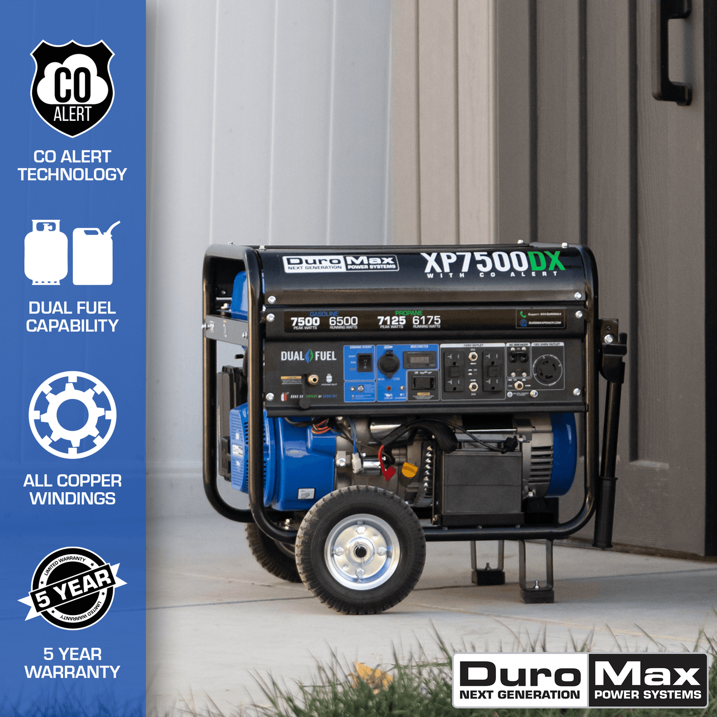 DuroMax XP7500DX 7,500 Watt Dual Fuel Gas Propane Portable Generator w/ CO Alert